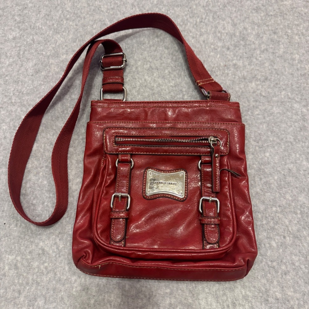 Y2K Franco Sarto Red Crossbody Bag Faux Leather Messenger Buckle Detail